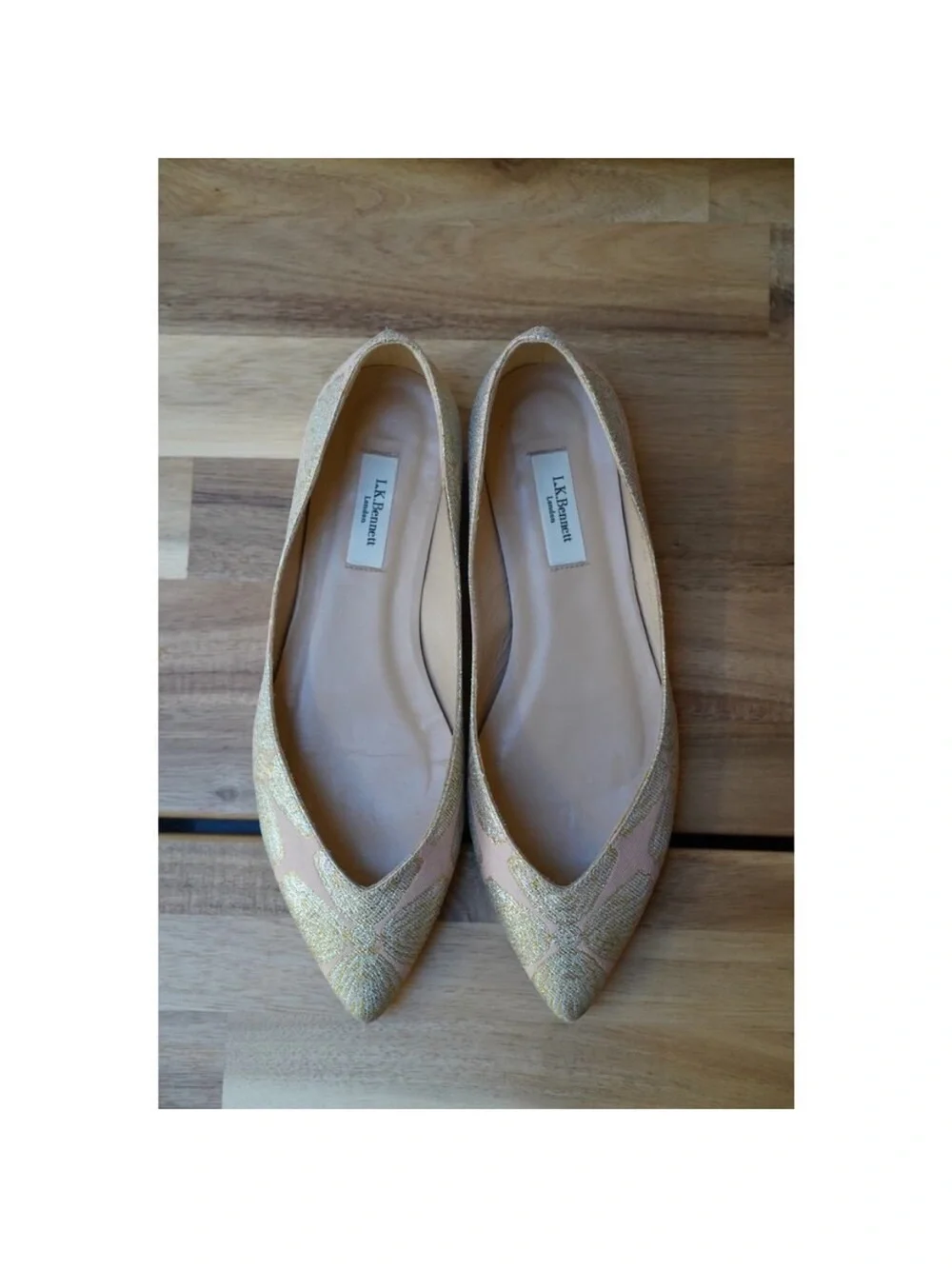 LK Bennett Pink and Gold Embellished Pointed Toe Flats